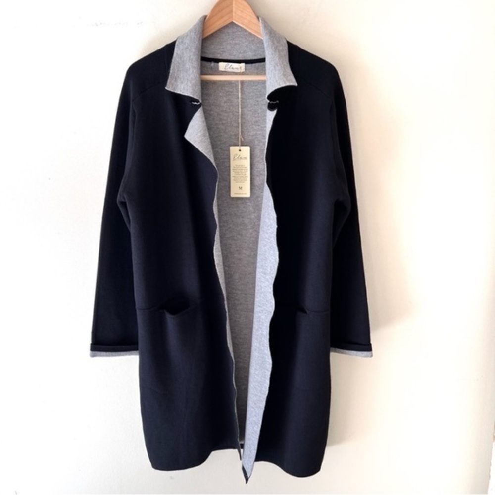 NEW Elan Sweater Coat Cardigan Duster Shacket Black knit size M